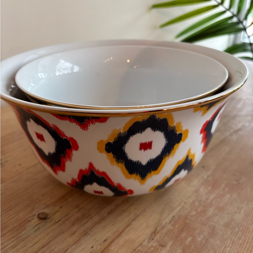 Ikat Colorful Patterned Ceramic Nesting Bowls, C. Wonder